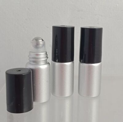 3ml UV Coated Silver Vial with Metal Roller with Black Screw Overcap