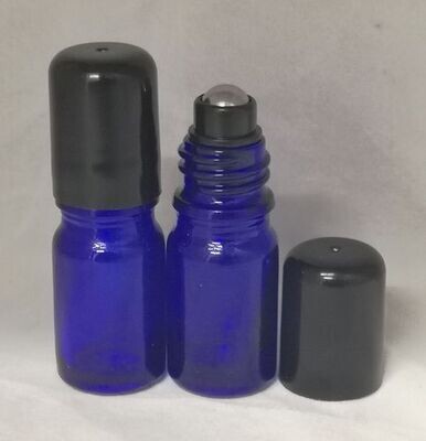 5ml COBALT BLUE Boston Glass Rollon with Metal Roller and Black Cap