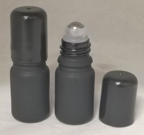 5ml FROSTED BLACK Boston Glass Rollon with Metal Roller and Black Cap