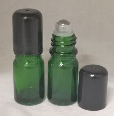 5ml GREEN Boston Glass Rollon with Metal Roller and Black Cap
