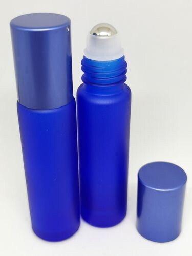 10ml Thick Frosted and Plain Glass Rollers with BLUE Overcap - Single Colour
