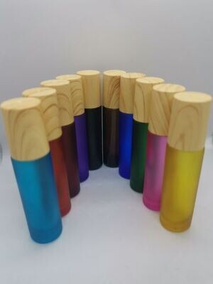 10ml Thick Frosted and Plain Glass Rollers with Imitation Wooden Overcap - Single Colour