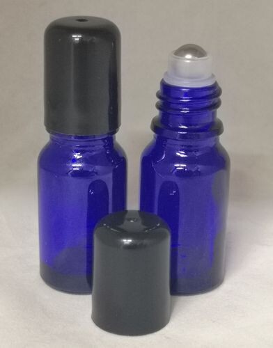 10ml Cobalt Blue Boston Glass Rollon with Metal Rolller Ball and Black Cap