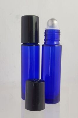 10ml Cobalt Blue THICK GLASS with Metal Roller On with Black Screw Cap