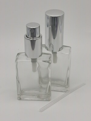 30mL Rectangular Clear Glass with Gloss Silver Atomiser and Overcap -Single Buy