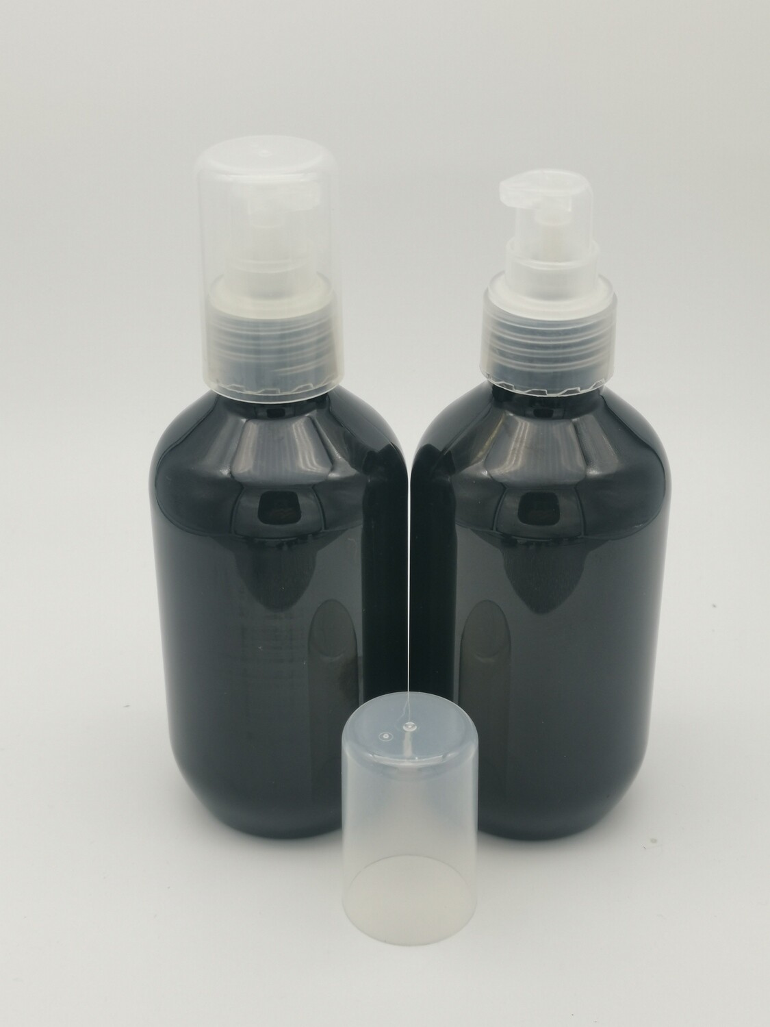 200ml Black Veral (PET) Plastic with 24410 Neck Natural PRESS PUMP & CLEAR OVERCAP Pack 10 Pcs