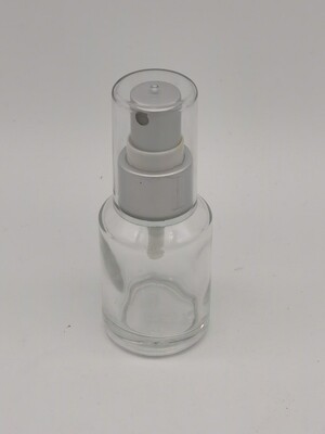 30mL Round Clear Glass with Matt Silver Atomiser with clear overcap - BULK 10 Pcs