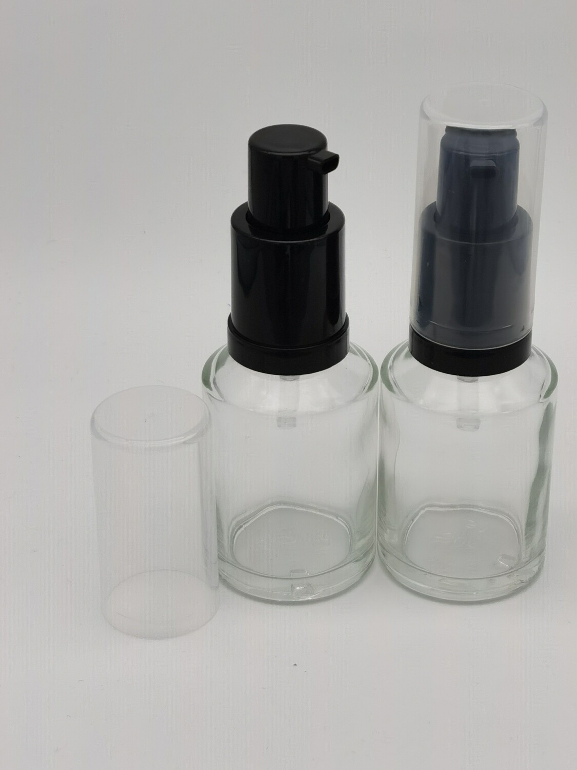 60mL CLEAR Round Glass Bottle with Black Foamer Head &amp; Clear Overcap - Pack of 10