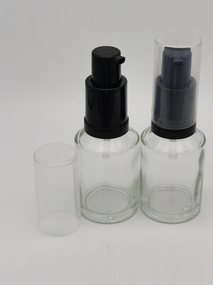 60mL CLEAR Round Glass Bottle with Black Foamer Head &amp; Clear Overcap - Pack of 10