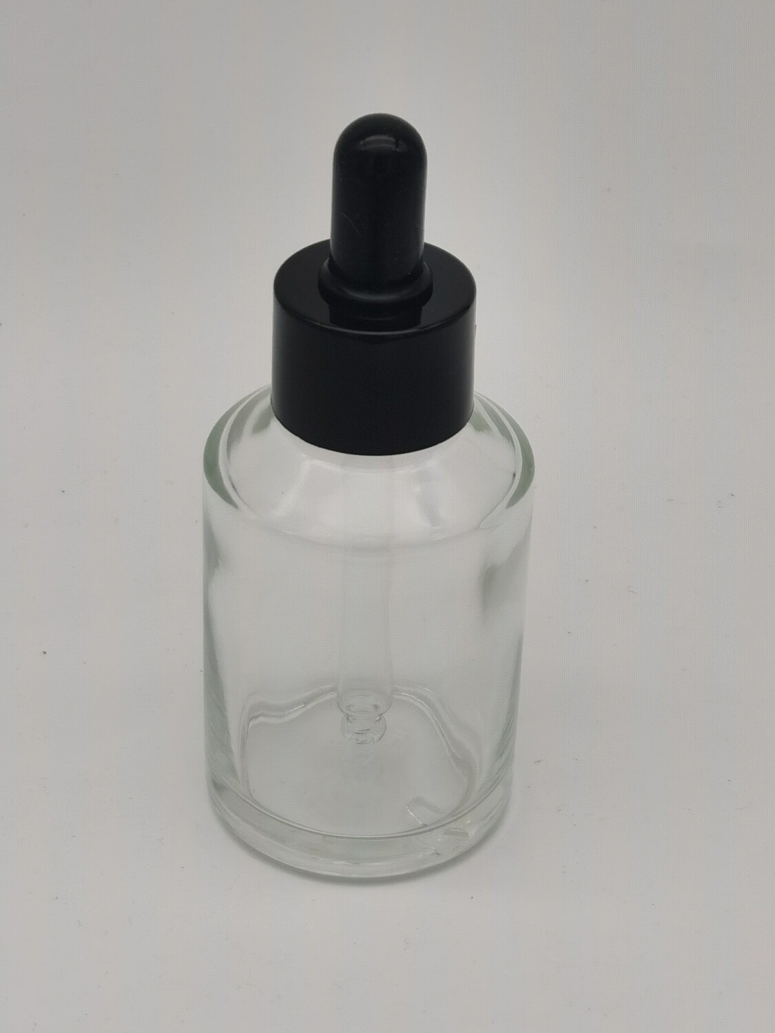 50mL Round Clear Dropper Bottles Black Teat Gloss Black Cap