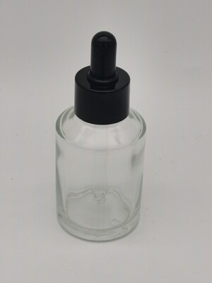 50mL Round Clear Dropper Bottles Black Teat Gloss Black Cap - Single Buy