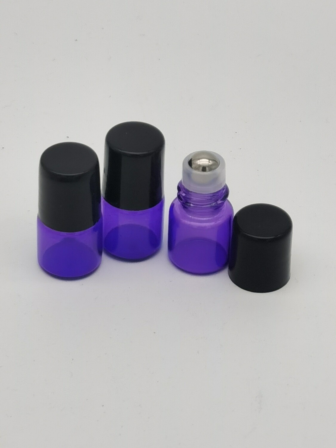 1ml Cobalt Blue Glass Rollon with Metal Roller Ball (White Housing) and Black Cap - PACK of 100 Pcs