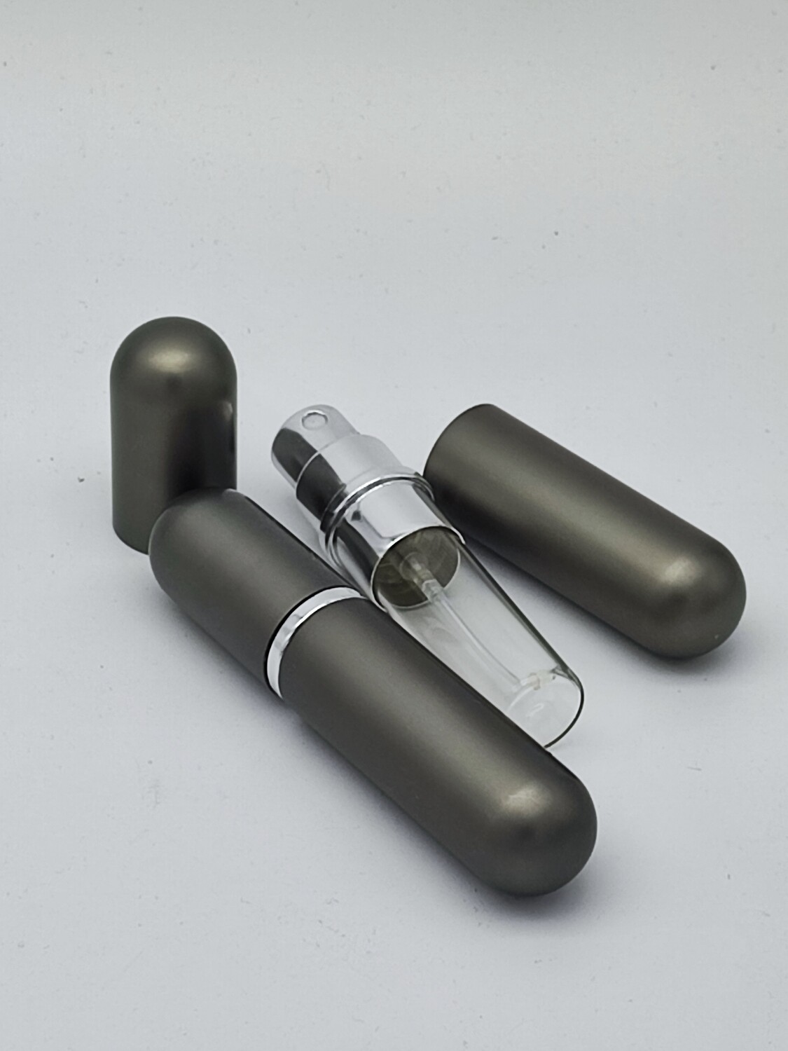 5mL Perfume Glass & GREY METAL Covered Refillable Atomiser  - TWIN PACK