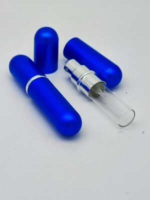 5mL Perfume Glass & BLUE METAL Covered Refillable Atomiser  - TWIN PACK
