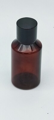 30ml PET(Plastic) 18/410 - 18mm Neck AMBER with Black Gloss Cap - Bulk Buy Pack of 50