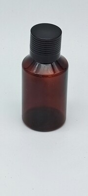 30ml PET(Plastic) 18/410 - 18mm Neck AMBER with Black PP (PLASTIC) Ridged Gloss Cap - Bulk Buy Pack of 50