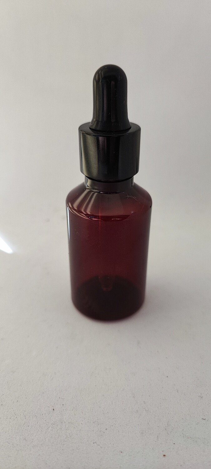 30mL PET(Plastic) AMBER Bottle BLACK Cap BLACK Teat + Dropper - 20 Pcs (Pre-Assembled)