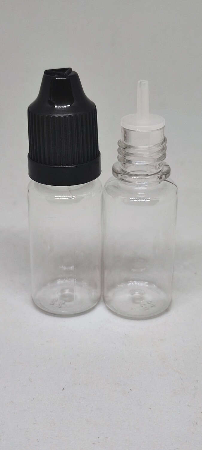 10mL Sample Dropper CLEAR PET(Soft Plastic) BLACK CAP - with Childproof Caps PACK OF 50