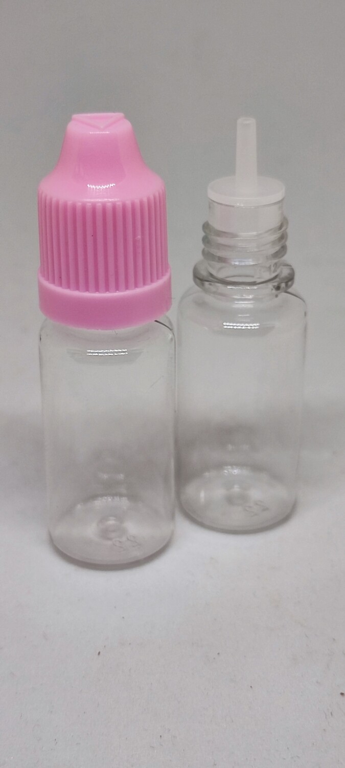 10mL Sample Dropper CLEAR PET(Soft Plastic) PINK CAP - with Childproof Cap