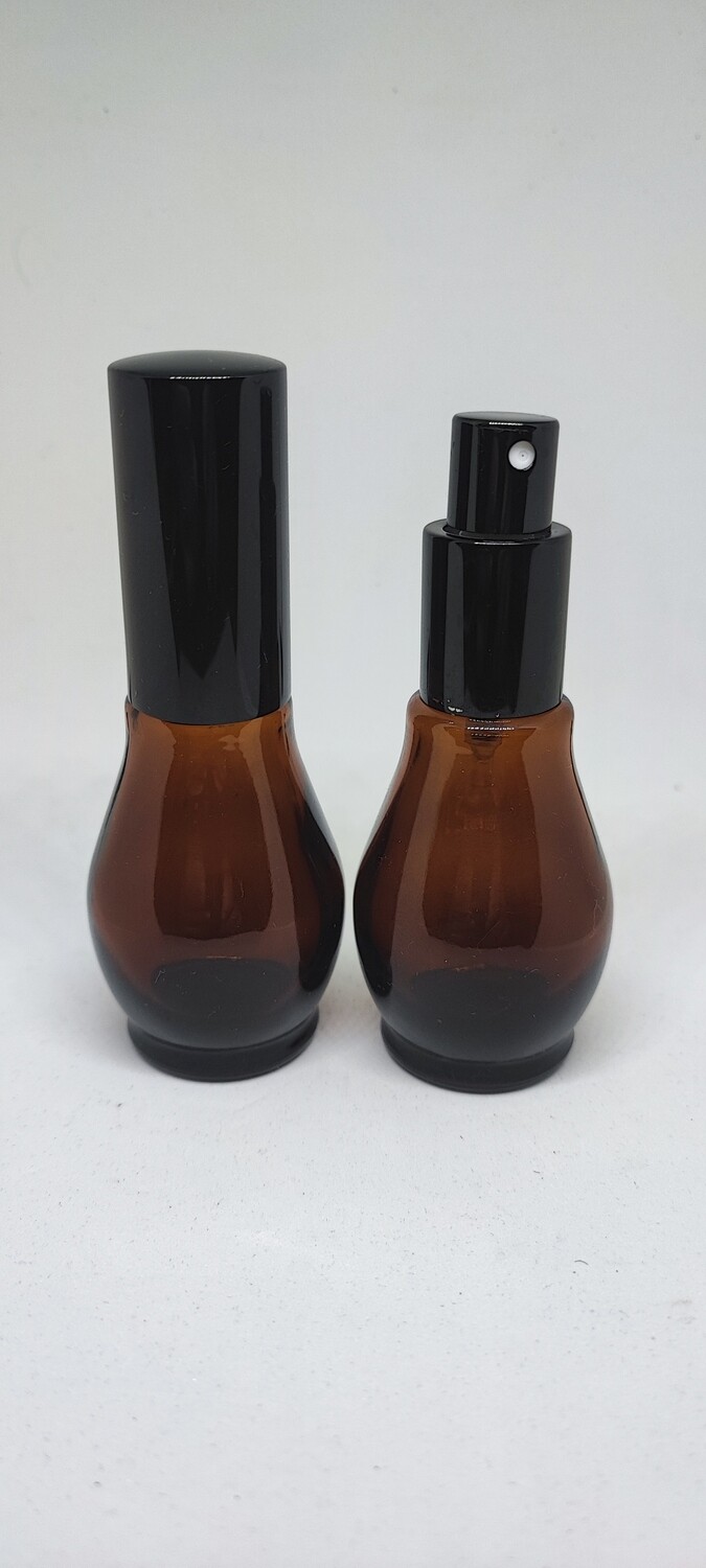 30ml Amber Glass (Ladies Waist) Bottle with BLACK Atomiser - Single Buy