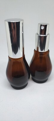 30ml Amber Glass (Ladies Waist) Bottle with GLOSS SILVER Atomiser - Single Buy