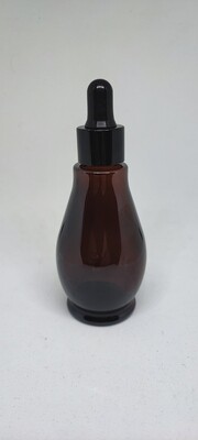 50ml Amber Glass (Ladies Waist) Bottle with BLACK DROPPER CAP & BLACK TEAT- Single Buy