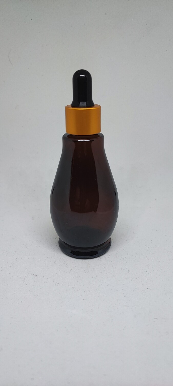50ml Amber Glass (Ladies Waist) Bottle with GOLD DROPPER CAP & BLACK TEAT- Single Buy