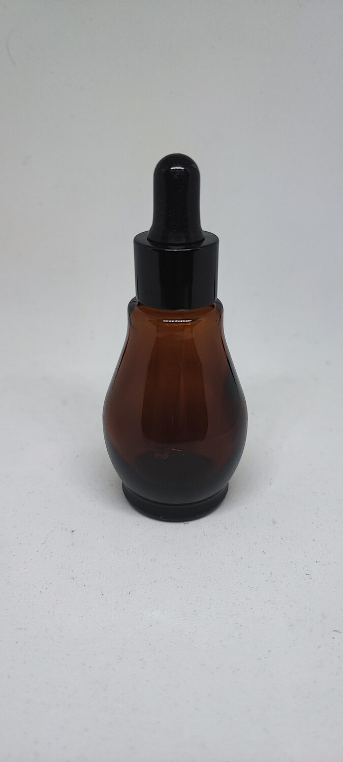 30ml Amber Glass (Ladies Waist) Bottle with BLACK DROPPER CAP & BLACK TEAT- Single Buy