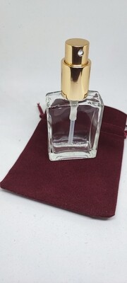 30ml Rectangle Glass Perfume Bottle with Gloss Gold Atomiser PLUS FREE Draw up Brown Pouch - Single Buy