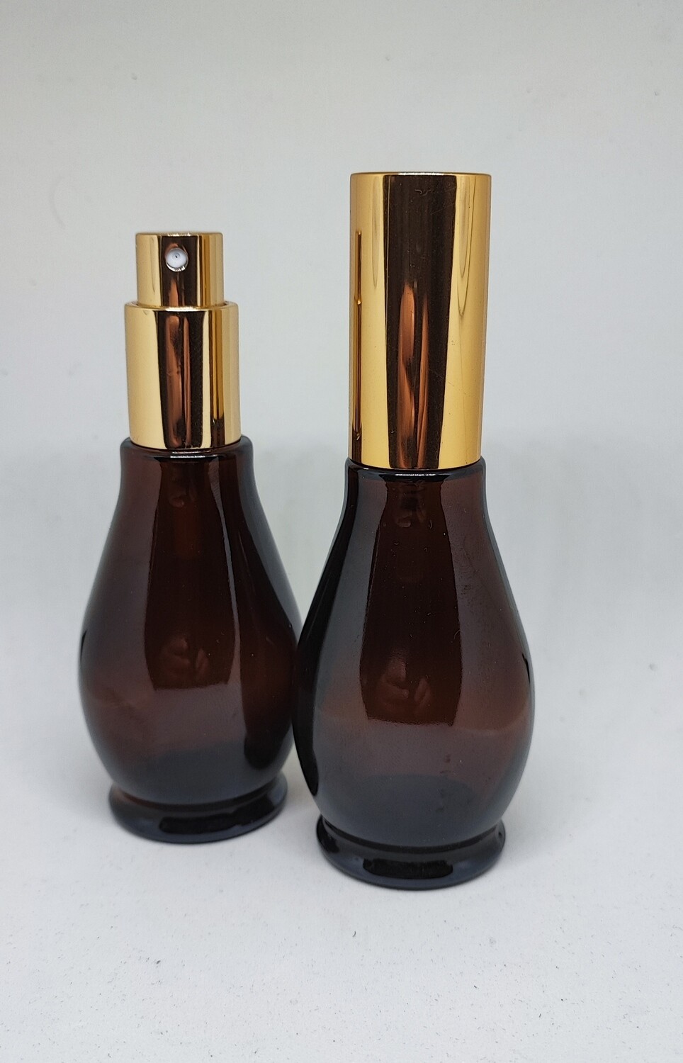 50ml Amber Glass (Ladies Waist) Bottle with GLOSS GOLD Atomiser - Single Buy