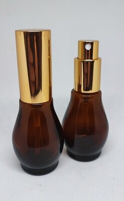 30ml Amber Glass (Ladies Waist) Bottle with GLOSS GOLD Atomiser - Single Buy
