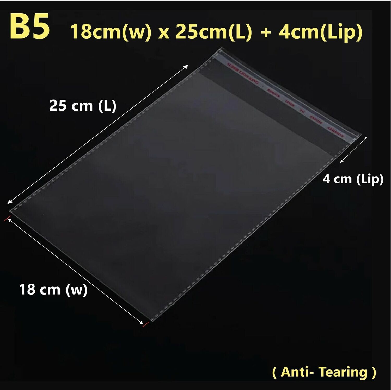Self Adhesive Sealing Clear bag OPP Cellophane Resealable Plastic Cello Bags - B5 - 18 X 25CM (4CM FLAP)- SINGLE BUY