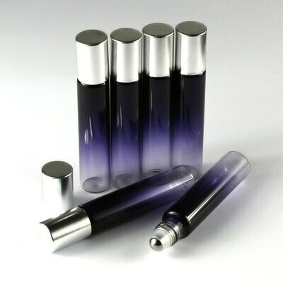 10ml SMOKEY GLASS Metal Roller with SILVER Screw Over Cap - Single buy