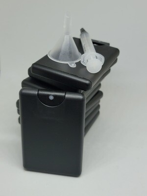 20mL Card Size BLACK Atomisers (Refillable) 10Pcs plus Mini Funnel and Syringe