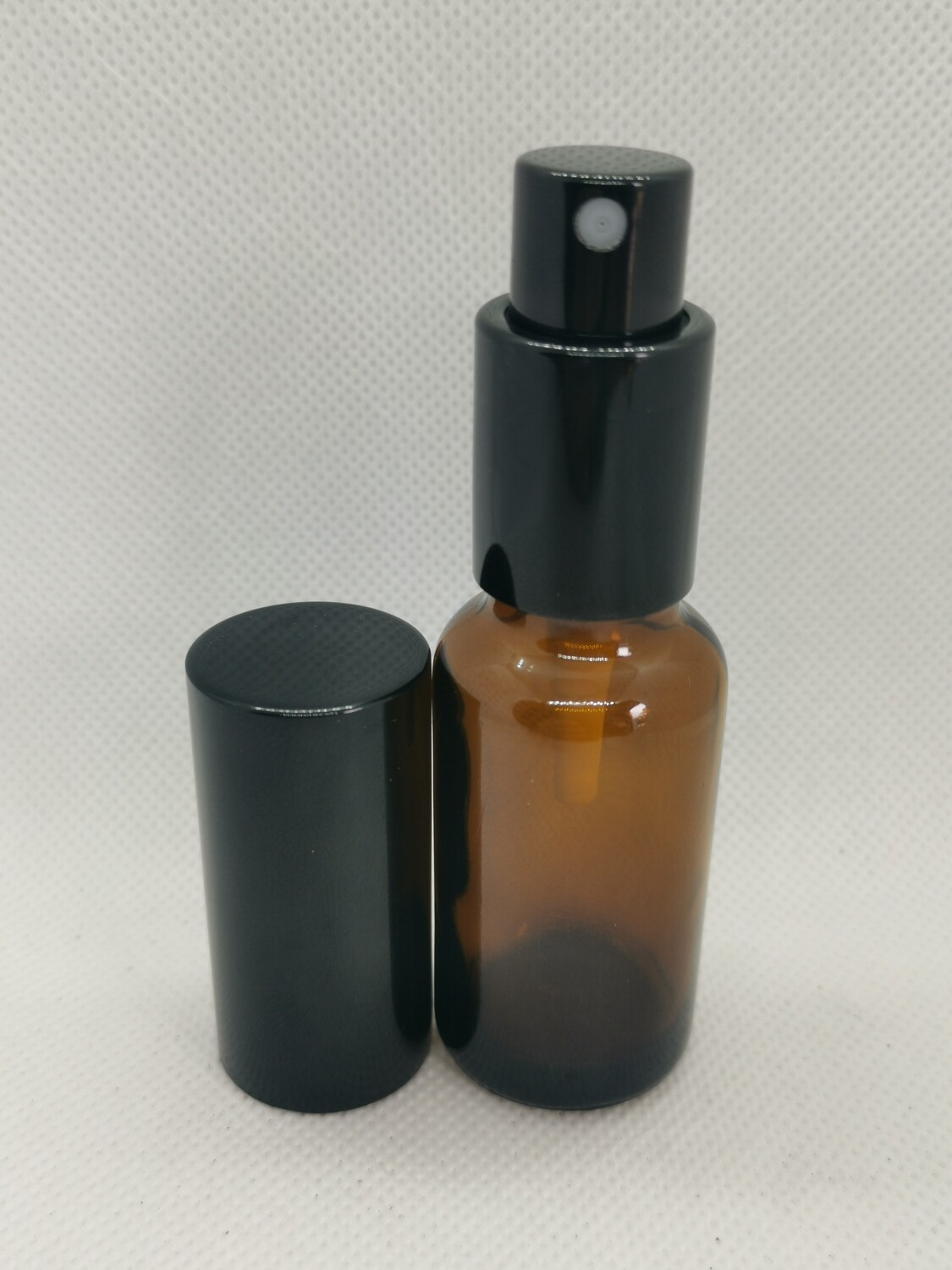 10ml SOLID AMBER GLASS  Boston 18mm Neck Bottle + GLOSS BLACK ATOMISER- Single