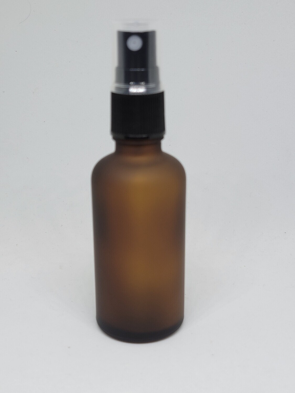 50ml FULL FROSTED AMBER GLASS Boston 18mm Neck Bottle + BLACK SPRITZER/ ATOMISER with over cap- Single