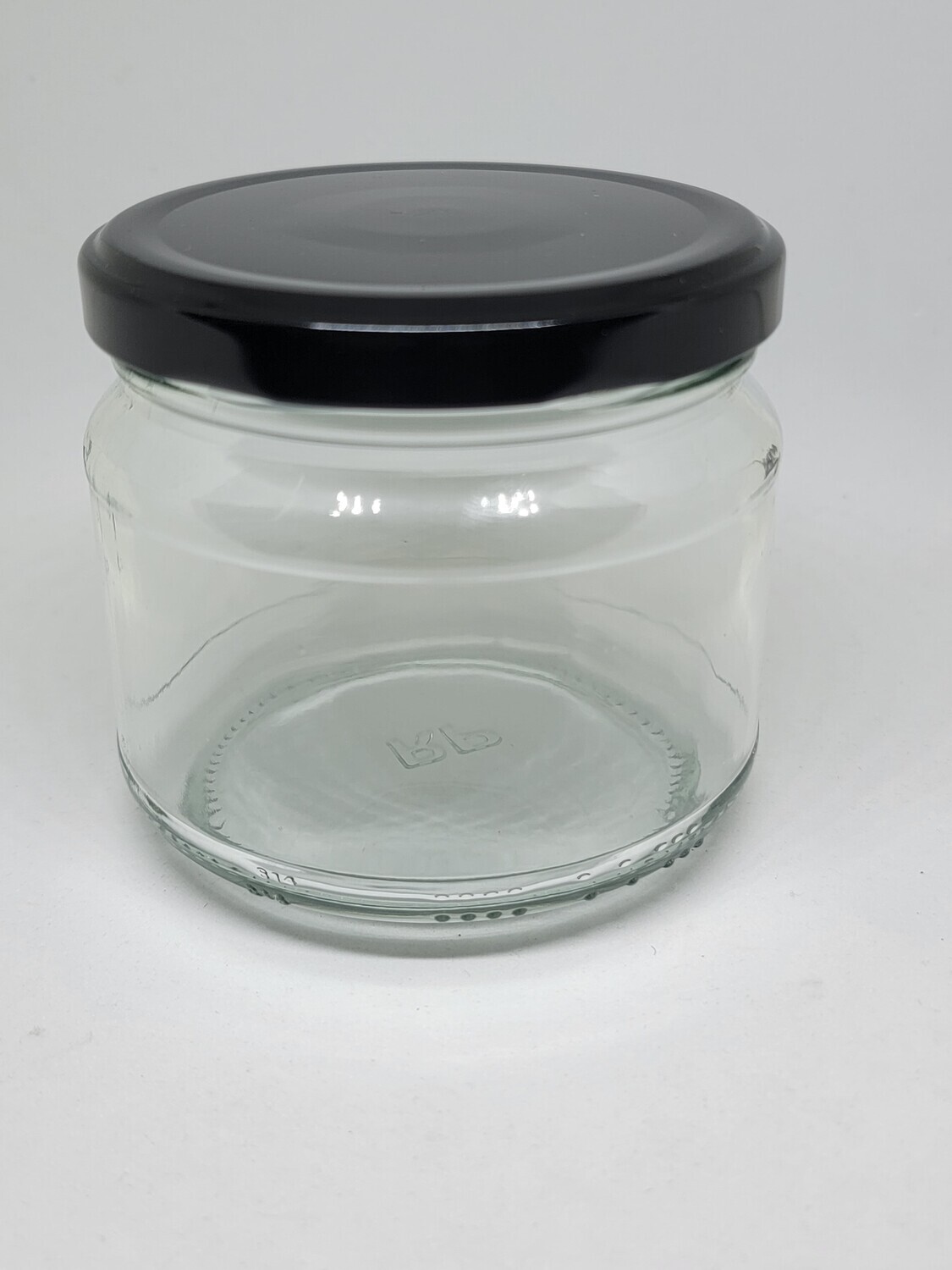 300mL Wide Mouth Glass Jar with FREE Black (pop button) 82mm Twist On Metal cap Carton - 48 Pcs