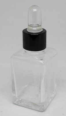 25ml SQUARE Clear Glass Dropper Bottle with CLEAR Teat GLOSS BLACK Cap & Dropper