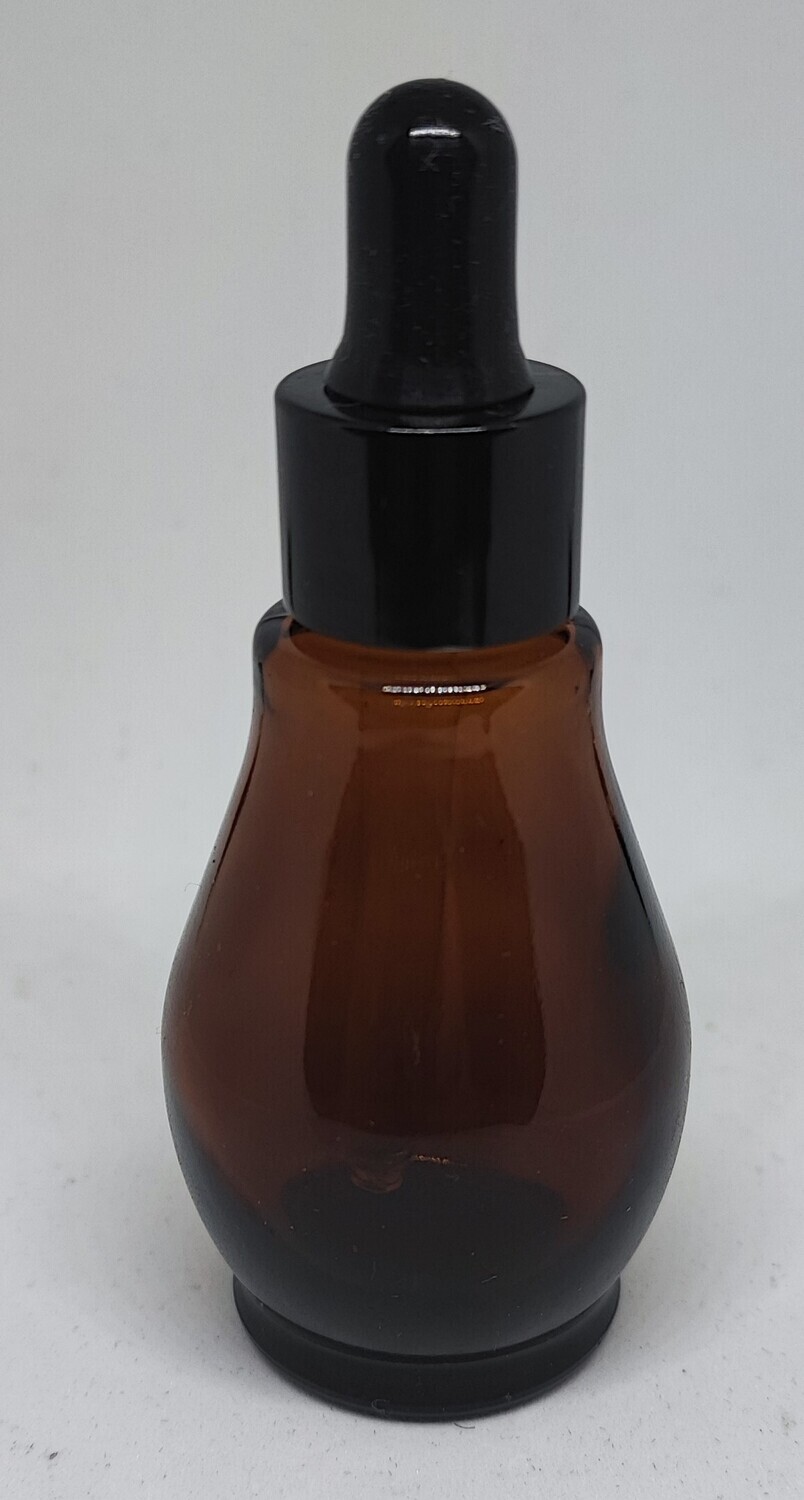 30ml Amber Glass (Ladies Waist) Bottle with BLACK DROPPER CAP & BLACK TEAT