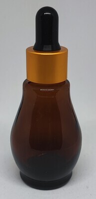 30ml Amber Glass (Ladies Waist) Bottle with GOLD DROPPER CAP & BLACK TEAT- Single Buy