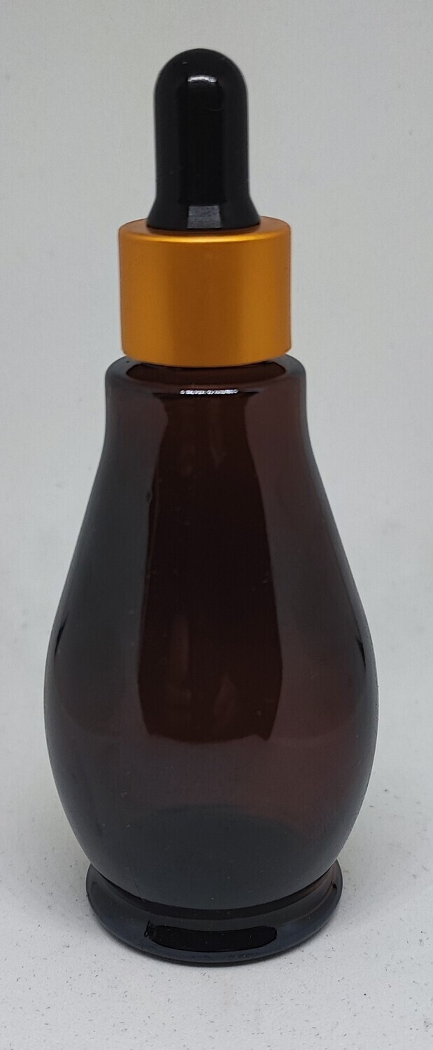 50ml Amber Glass (Ladies Waist) Bottle with GOLD DROPPER CAP & BLACK TEAT