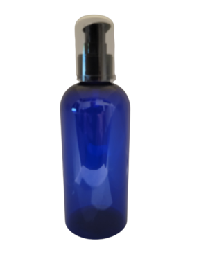 250ml COBALT BLUE (PET) Plastic with 24410 Neck BLACK SERUM PUMP & OVERCAP - Single Buy