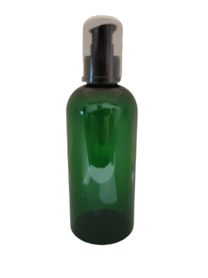 250ml GREEN (PET) Plastic with 24410 Neck BLACK SERUM PUMP & CLEAR OVERCAP - Single Buy