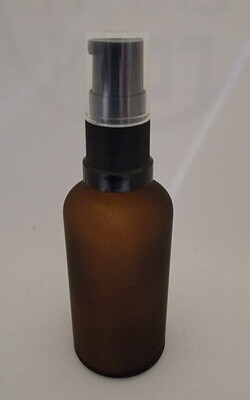 50ml FROSTED AMBER with 18 MM Neck BLACK SERUM/LOTION PUMP & SMOKEY CLEAR OVERCAP