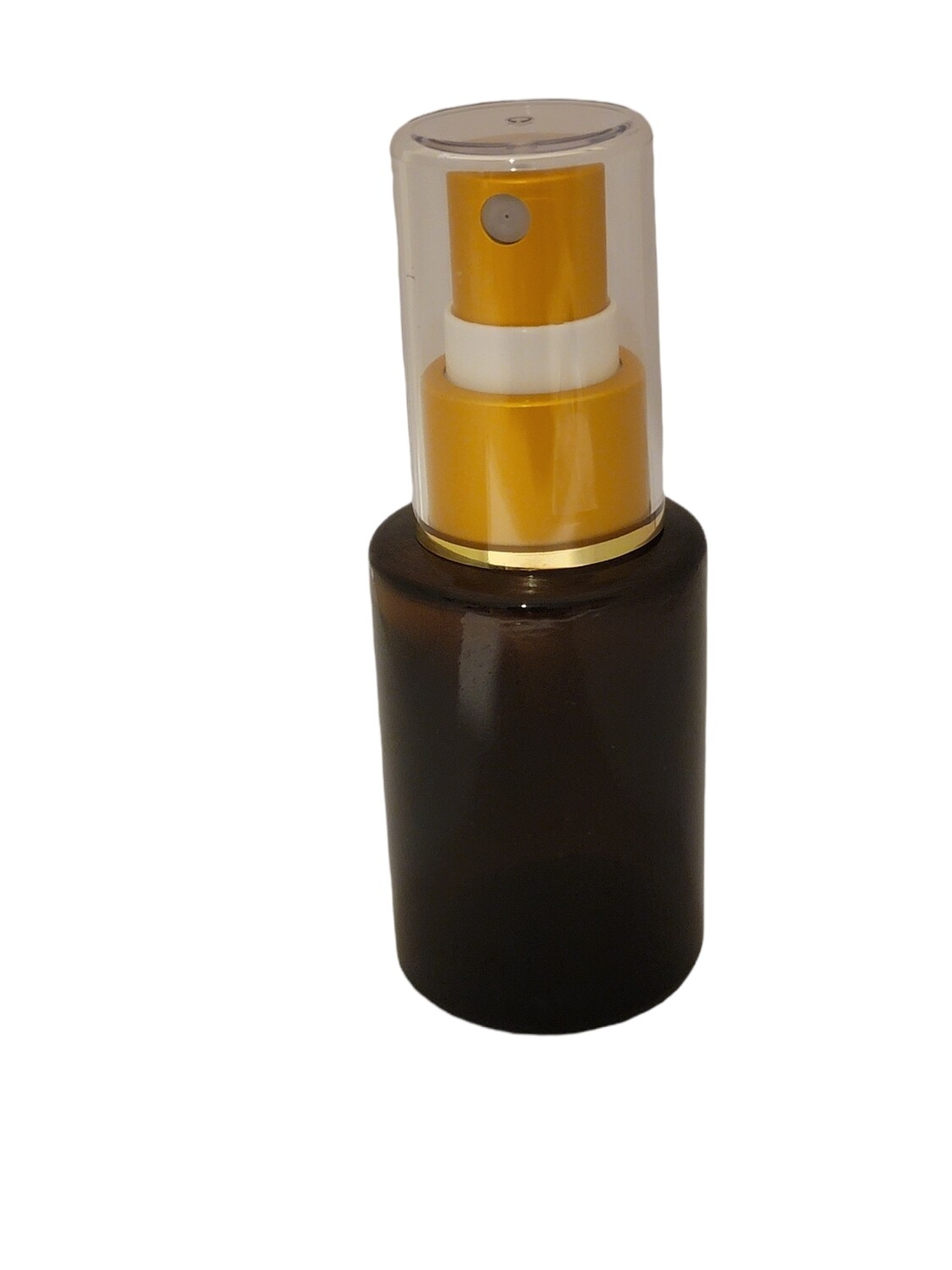 30mL AMBER Square Shoulder Glass Dropper Bottle with 20mm GOLD Atomiser and Clear Overcap