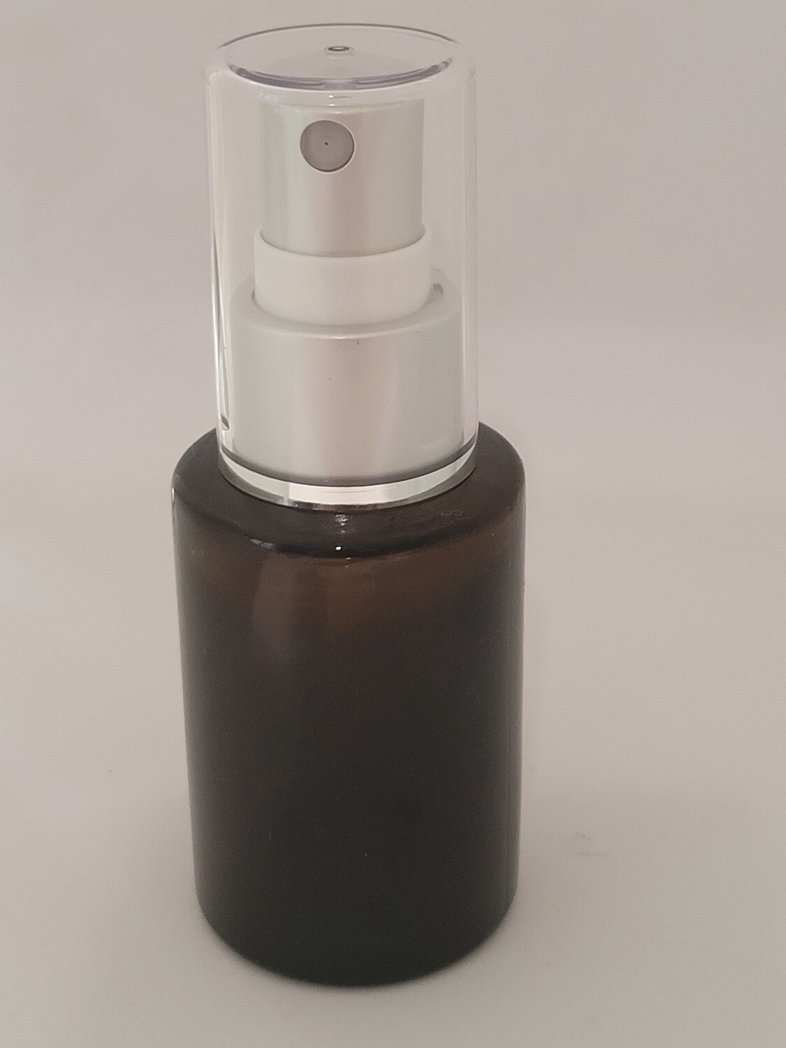 30mL AMBER Square Shoulder Glass Dropper Bottle with 20mm SILVER Atomiser and Clear Overcap