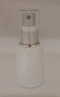 30mL WHITE (Coated) Square Shoulder Glass Dropper Bottle with 20mm SILVER Atomiser and Clear Overcap