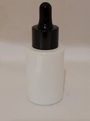 30mL WHITE (Coated) Square Shoulder Glass Dropper Bottle with BLACK Teat & 20mm Gloss Cap