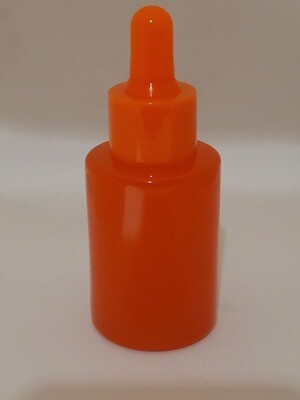 30mL BURNT ORANGE (Coated) Square Shoulder Glass Dropper Bottle with ORANGE Teat & 20mm Gloss Cap