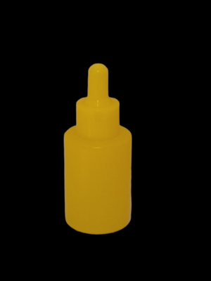 30mL YELLOW (Coated) Square Shoulder Glass Dropper Bottle with YELLOW Teat & 20mm YELLOW Cap